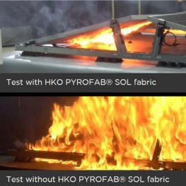 Brandtest mit PV Anlage und HKO PYROFAB SOL Gewebe